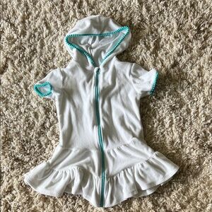 Cat & Jack white Hooded Zip-Up Dress with teal Trim